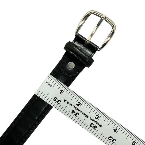 Leather Dress Belt Mens Sz XL Black Silver Tone Buckle Classic - Picture 3 of 8